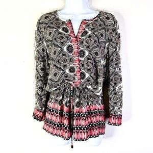 Michael Star Romper Women S Black Pink Tribal Shorts Coverall Long Slv Bohemian